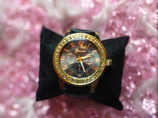 Black leather band watch
