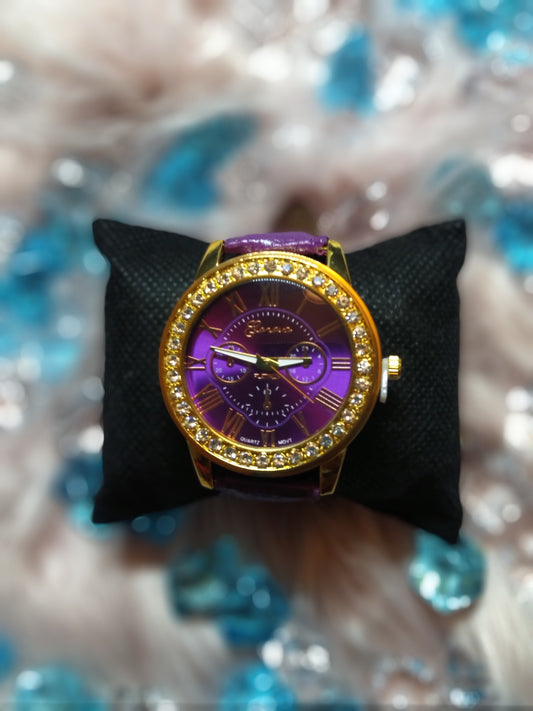 Purple leather band watch